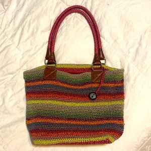 The Sak crotcheted striped large shoulder bag- lined w/ lots of inside pockets